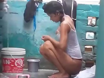Nude Indian Young Girl Taking Outdoor Shower